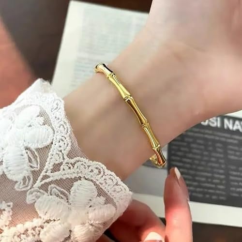 Okos Fashion Jewellery Gold Plated Stainless Steel Delicate Bamboo Style Western Kada For Girls and Women BR1000063GLD - Image 4