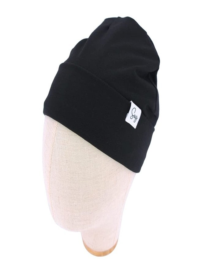 Sugarmelon Jersey Beanie Hat for Newborn Baby Boys Girls Silky Satin Lined Hats Bonnet Toddler Infant Little Kids Beanies Caps(0-6M,001 Cott Black) - Image 2
