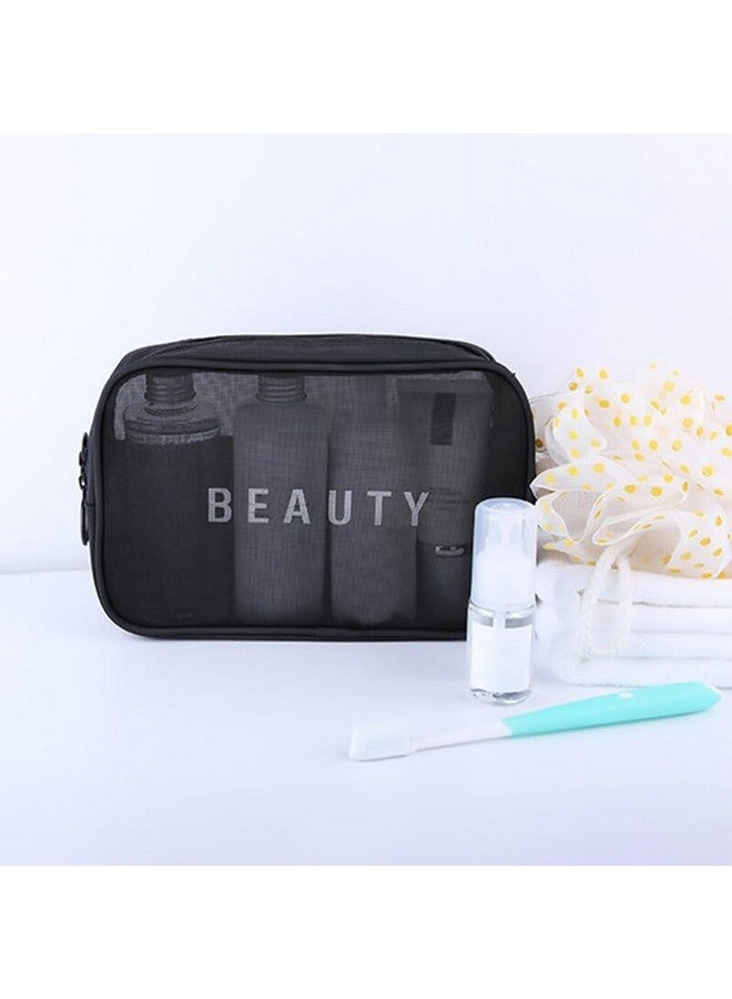 JUGTE Cosmetic Organizer Bag Mesh Makeup Pouch for Women Travel Toiletry Bag for Cosmetics Brushes Accessories Zippered Portable Carry Pouch Set of 3 - Image 4