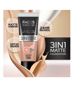 Faces Canada FACES CANADA All Day Hydra Matte Foundation Mini 3 in-1 Foundation Moisturizer 24 HR Aloe Hydration and Vitamin C 10HR Long Wear  Medium to High Buildable Coverage Warm Sand 15ml  - Image 3