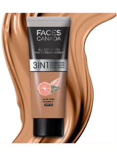 Faces Canada FACES CANADA All Day Hydra Matte Foundation Mini 3 in-1 Foundation Moisturizer 24 HR Aloe Hydration and Vitamin C 10HR Long Wear  Medium to High Buildable Coverage Warm Sand 15ml  - Image 1