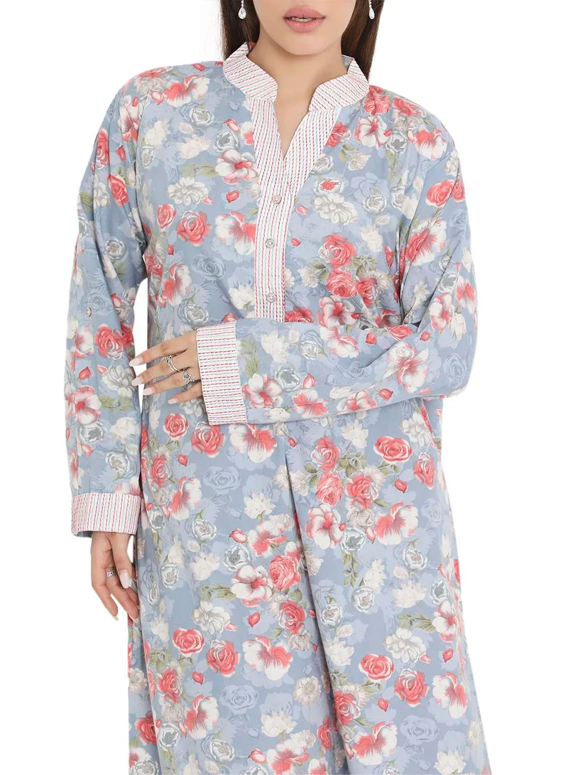 هانا آند سارا LONG VISCOSE FLORAL PRINTED COLLAR ARABIC KAFTAN JALABIYA FARASHA DRESS