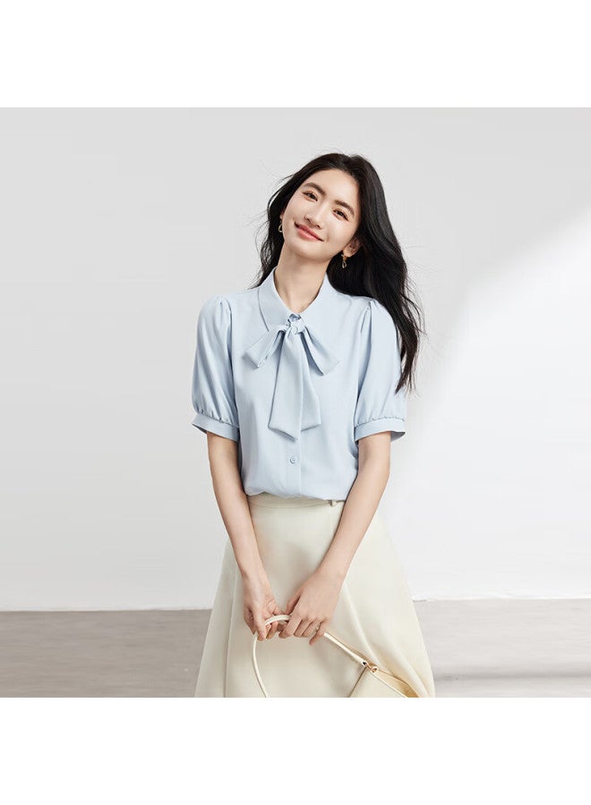 Lady Bird Miss Bird White Bow Tie Shirt Women Summer Design Sense Strap Short Sleeve Top Temperament Commuter Professional White-collar Shirt - Image 2