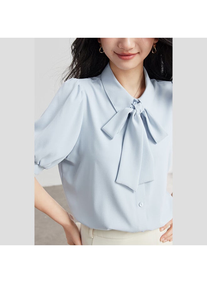 Lady Bird Miss Bird White Bow Tie Shirt Women Summer Design Sense Strap Short Sleeve Top Temperament Commuter Professional White-collar Shirt - Image 4