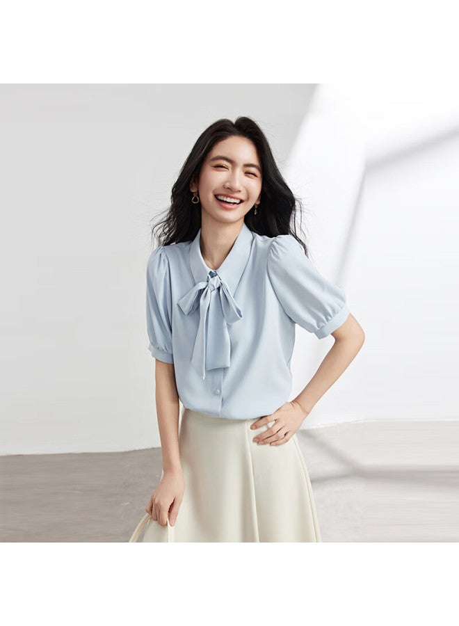 Lady Bird Miss Bird White Bow Tie Shirt Women Summer Design Sense Strap Short Sleeve Top Temperament Commuter Professional White-collar Shirt - Image 3