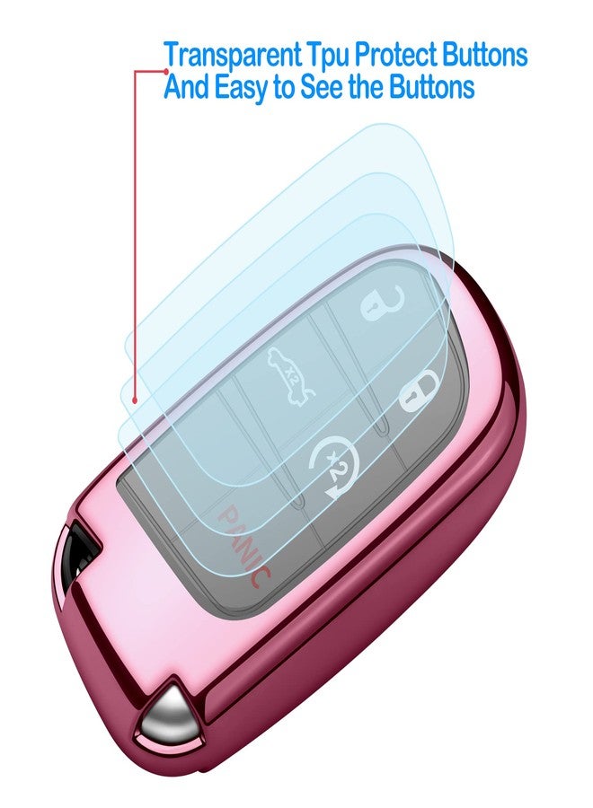 Autophone غطاء مفتاح ذكي متوافق مع سيارات جيب، مزود بسلسلة مفاتيح جلدية، مصنوع من مادة TPU الناعمة لحماية المفاتيح، مناسب لسيارات جراند شيروكي، رينيجيد، كرايسلر 200، 300، دودج رام، دورانجو، تشالنجر، جورني، دارت، وفيات، لون وردي فاتح. - Image 5