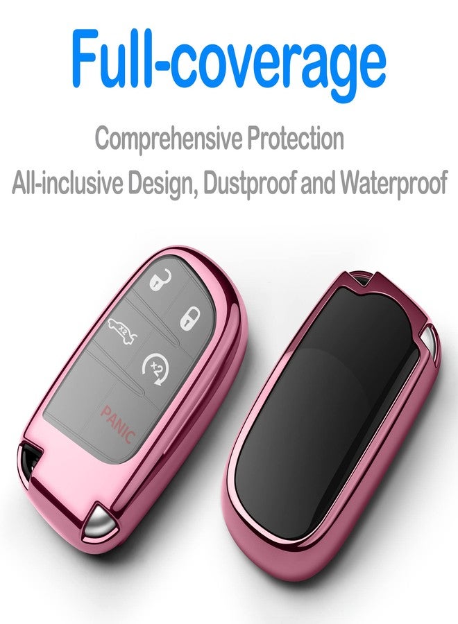 Autophone غطاء مفتاح ذكي متوافق مع سيارات جيب، مزود بسلسلة مفاتيح جلدية، مصنوع من مادة TPU الناعمة لحماية المفاتيح، مناسب لسيارات جراند شيروكي، رينيجيد، كرايسلر 200، 300، دودج رام، دورانجو، تشالنجر، جورني، دارت، وفيات، لون وردي فاتح. - Image 3
