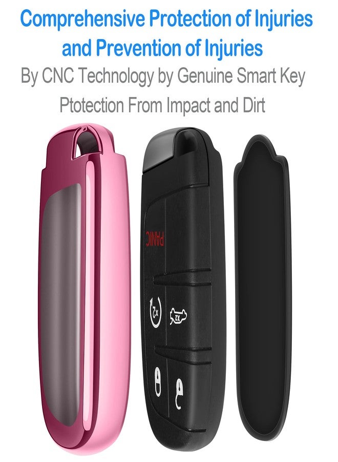 Autophone غطاء مفتاح ذكي متوافق مع سيارات جيب، مزود بسلسلة مفاتيح جلدية، مصنوع من مادة TPU الناعمة لحماية المفاتيح، مناسب لسيارات جراند شيروكي، رينيجيد، كرايسلر 200، 300، دودج رام، دورانجو، تشالنجر، جورني، دارت، وفيات، لون وردي فاتح. - Image 4