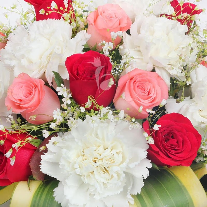 FlowerAura Fresh Live Flower Bouquet of 15 Roses 10 Carnations Flowers In Kashmiri Basket For Birthday Gift Anniversary Gift Congratulations Gift Gift For Special Occasions Same Day Delivery - Image 2