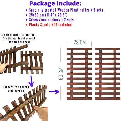 ShopLaLa Wall Planter - 2 Pack Wooden Hanging Planter for Indoor Plants Wall Mount Plant Stand Ladder Outdoor Vertical Garden Unique Live Orchid Planter Holder Display Large Wall Decor 23.6" (60cm) - Image 2
