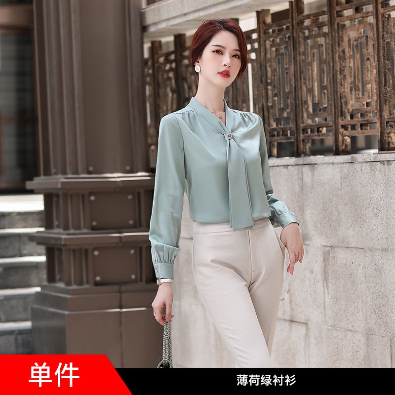 Pink Shirt Womens Slimming Long-sleeved Professional Dress Work Clothes 2020 Spring and Autumn New Womens Top Work Shirt XN6999 green shirt (one piece)