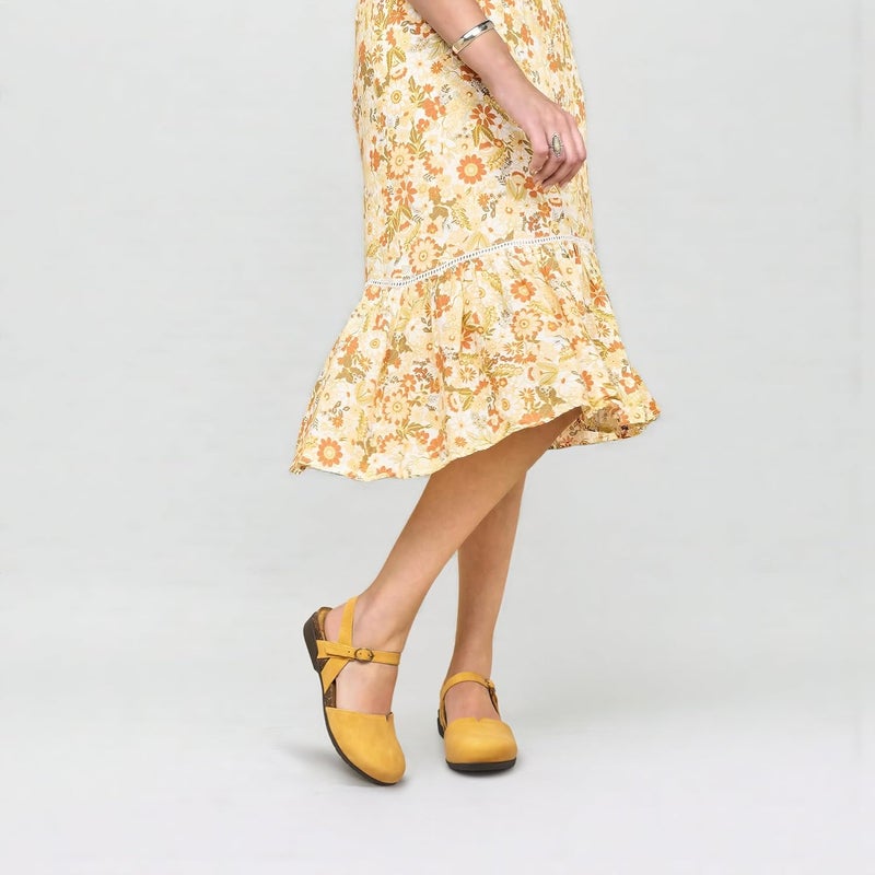 Closed Toe Sandals for Women with Arch Support and Cork Footbed - Yellow - Image 3
