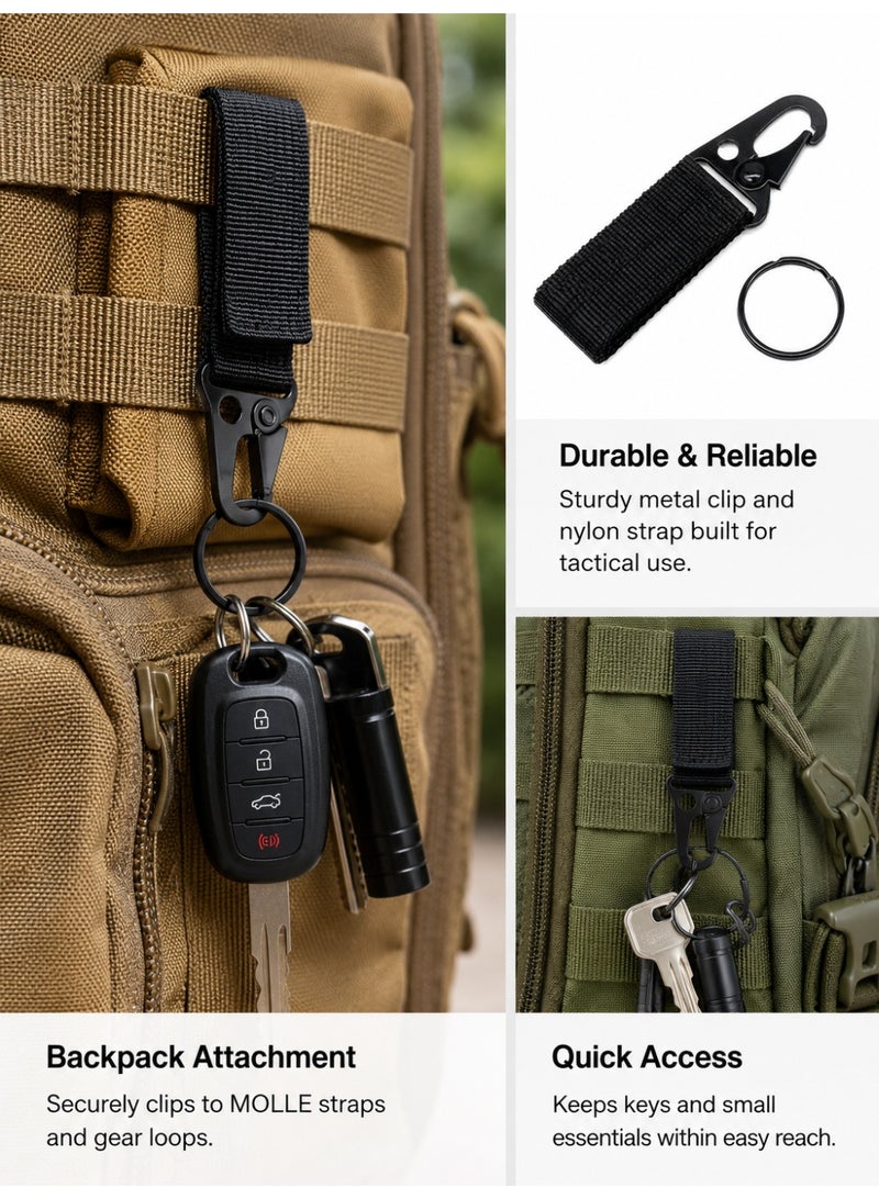 2PCS Tactical Webbing Keychain Clip Set for MOLLE Backpack Belt and Outdoor Gear, Black - Image 3
