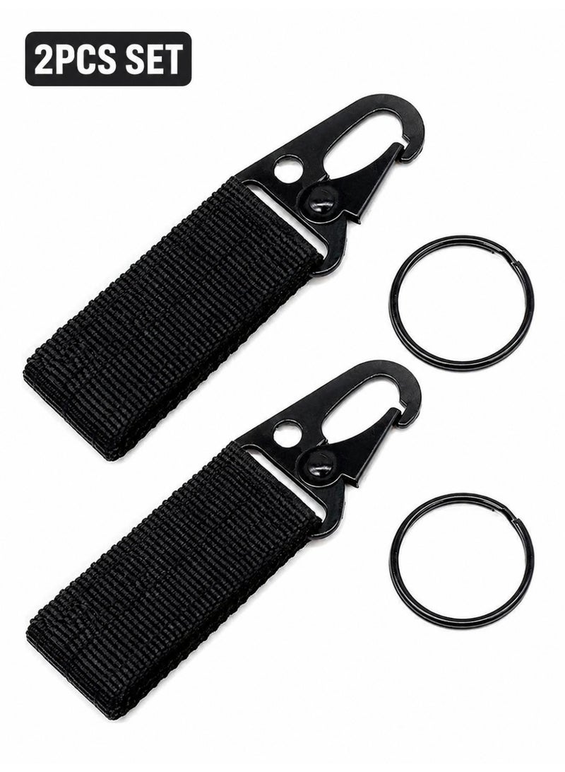 2PCS Tactical Webbing Keychain Clip Set for MOLLE Backpack Belt and Outdoor Gear, Black - Image 1