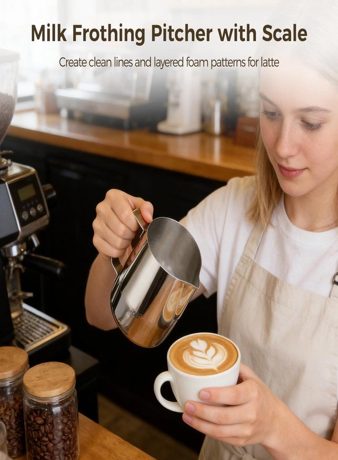 NIMBLOOM 2 PCS Milk Frothing Pitcher Set, 900ml 32oz Stainless Steel Coffee Steaming Pitchers with Measurement Marks, Precision Pour Spout Milk Jug Cups with Latte Art Pen for Espresso Cappuccino - Image 2