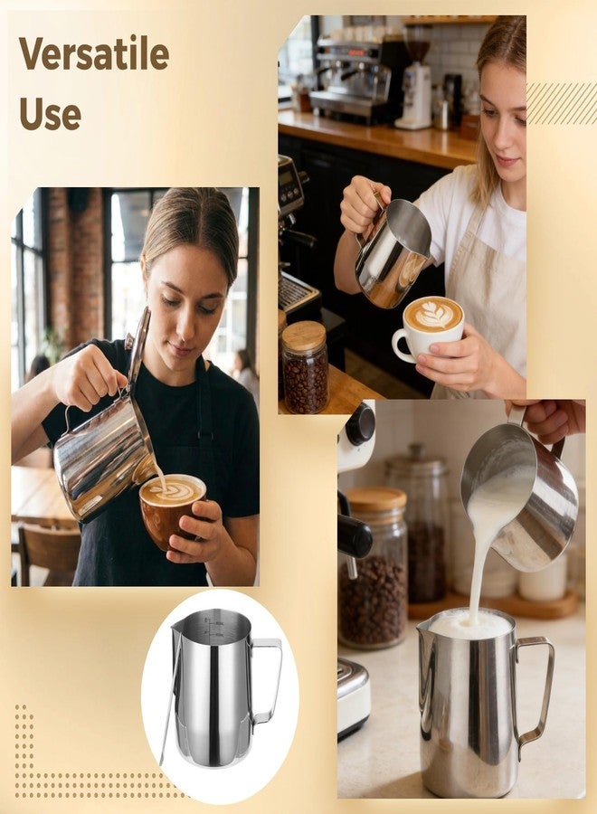 NIMBLOOM 2 PCS Milk Frothing Pitcher Set, 900ml 32oz Stainless Steel Coffee Steaming Pitchers with Measurement Marks, Precision Pour Spout Milk Jug Cups with Latte Art Pen for Espresso Cappuccino - Image 5