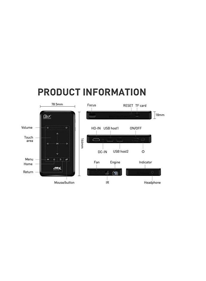 جهاز عرض ذكي صغير بدقة 4 بجودة وضوح عالية الدقة HD مع نظام تشغيل اندرويد 6.0 يدعم مدخل HDMI وقراءة بيانات القرص الصلب بمنفذ USB مكبر صوت بتقنية البلوتوث أسود - Image 4