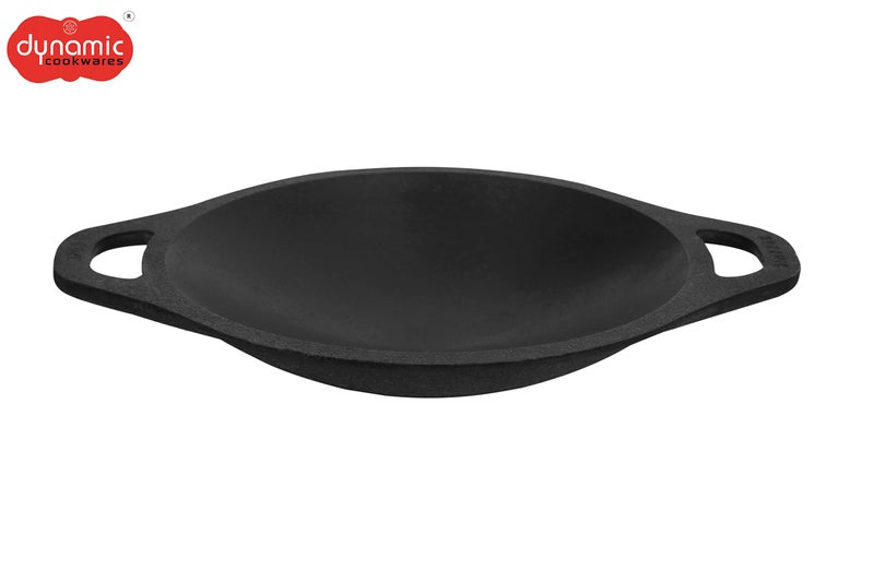 DYNAMIC COOKWARES Premium Pre-Seasoned Even matt Finish Cast Iron Appam Pan 8 Inch/22.05 cm | Gas Compatible | Naturally Nonstick Appam Patra/Chatti/Kallu/Palappam Pan, 100% Pure & Toxin-Free, Black - Image 4