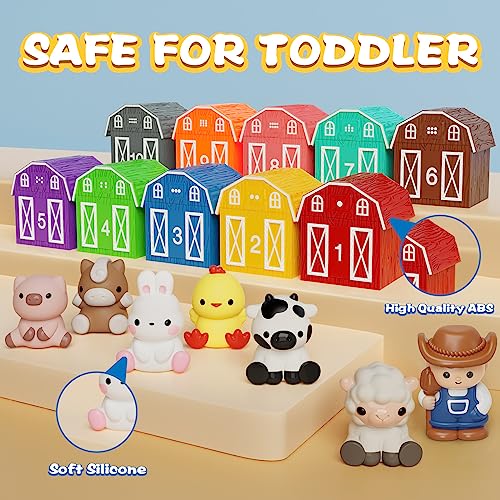 AuroTops Learning Toy for Toddlers 1 2 3+ Years Old, 20 PCS Farm Animal Barn playset & Finger Puppets, Montessori toys for Kids,10 Animals & 10 Barns for Babies Boys Girls Easter Christmas Birthday Gift - Image 5