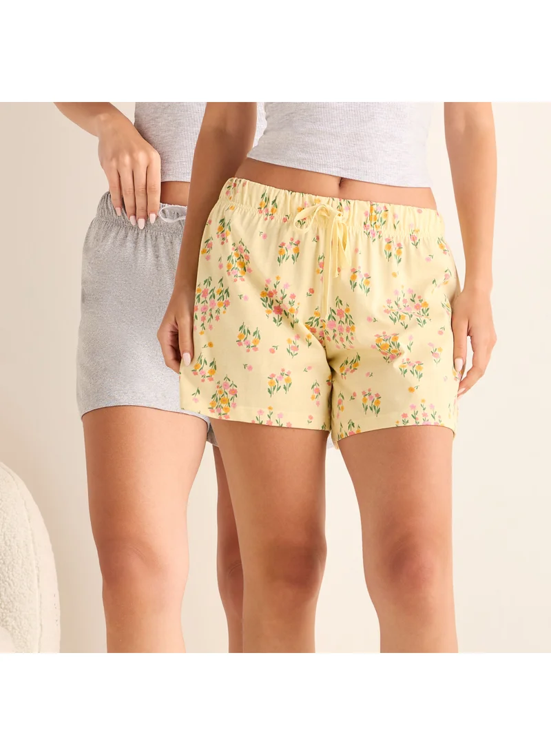 فاف Set of 2 - Floral Print Shorts with Drawstring Closure