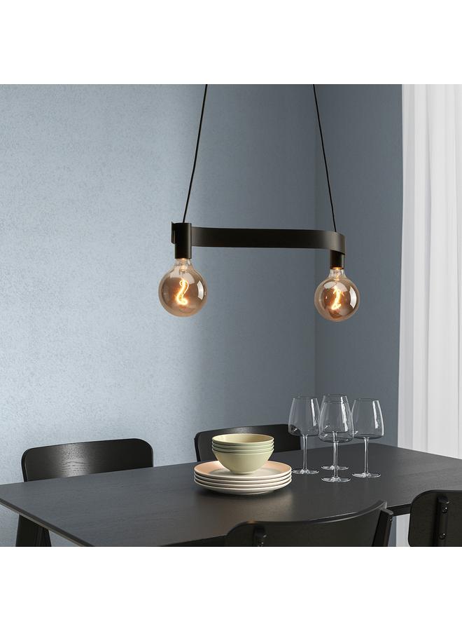 erorex Pendant lamp with light bulb, wave shaped black/globe grey clear glass - Image 2