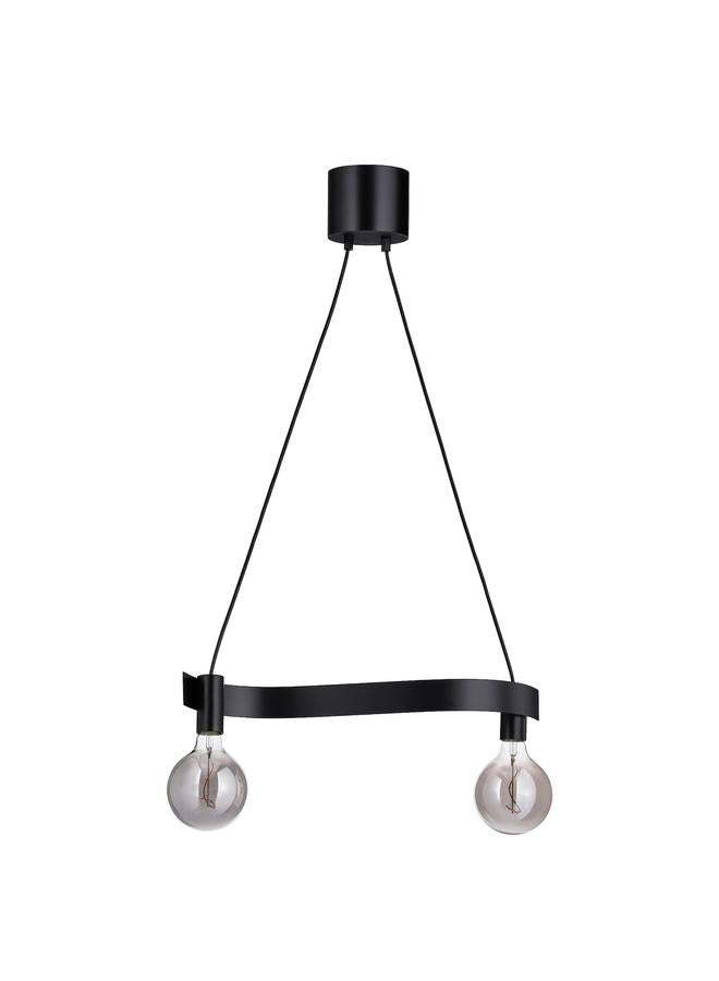 erorex Pendant lamp with light bulb, wave shaped black/globe grey clear glass - Image 1
