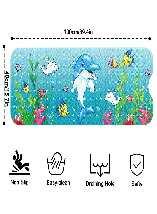 Cartoon Non-Slip Bath Mat for Kids, 40x16 Inch Extra Long Baby Bath Mat, Anti-Slip Shower Mat with Suction Cups and Drain Holes, Machine Washable and Durable - Image 3