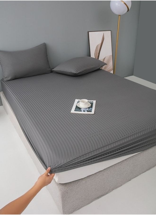 LUNA Home - 3 Pcs Queen Size Fitted sheet with elastic corner 160*200 + 30 cm with 2 pillow cases, bedsheet set, dark grey. - Image 1