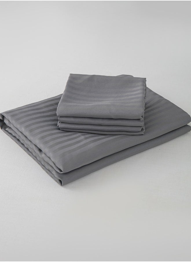 LUNA Home - 3 Pcs Queen Size Fitted sheet with elastic corner 160*200 + 30 cm with 2 pillow cases, bedsheet set, dark grey. - Image 1