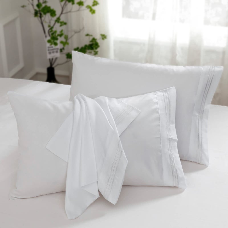 Aormenzy Microfiber Pillow Cases - Standard Size Set of 4-1800 Thread Count Ultra Soft White Pillowcases - Wrinkle Resistant Pillow Covers with Envelope Closure - 20"" x 26"" - Image 5