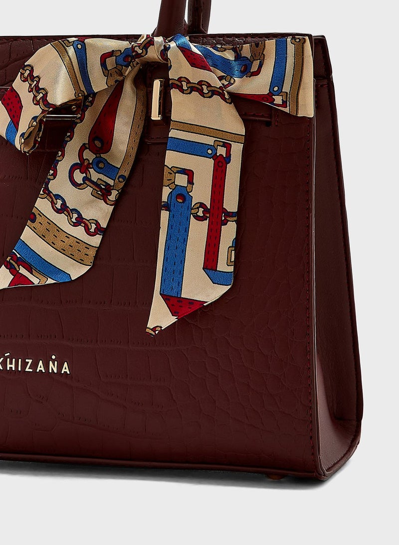 Khizana Croc Handbag With Belt Clasp  - Image 4