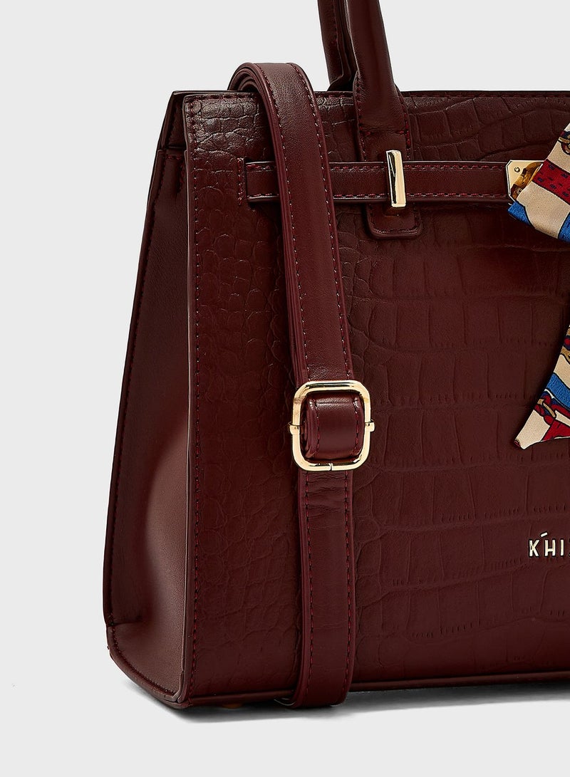 Khizana Croc Handbag With Belt Clasp  - Image 3