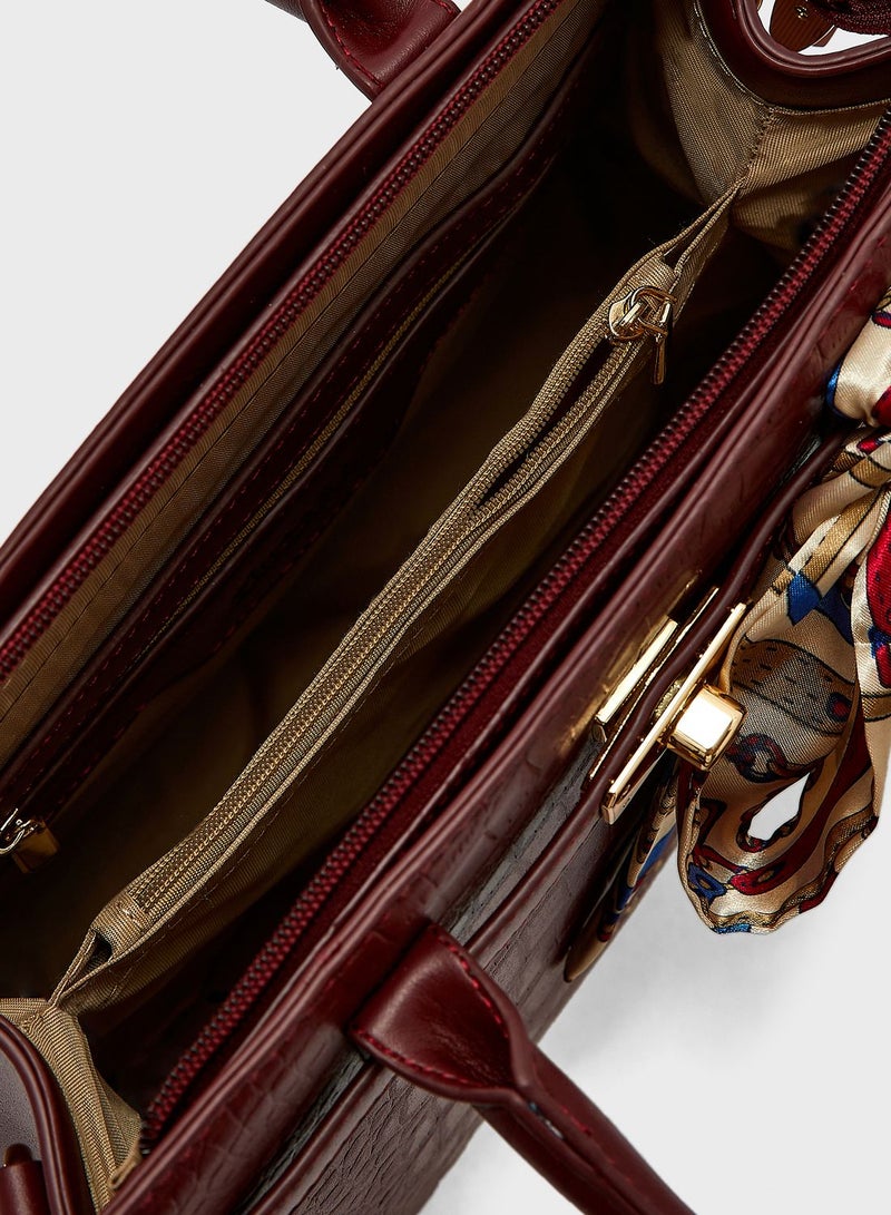 Khizana Croc Handbag With Belt Clasp  - Image 5
