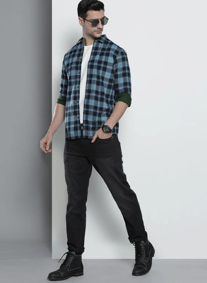 شركة المرآب الهندية Men Slim Fit Checkered Full Sleeves Spread Collar Casual Shirt