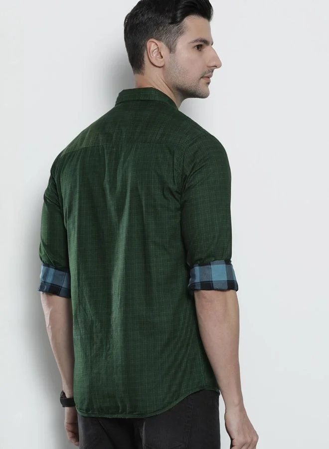 شركة المرآب الهندية Men Slim Fit Checkered Full Sleeves Spread Collar Casual Shirt