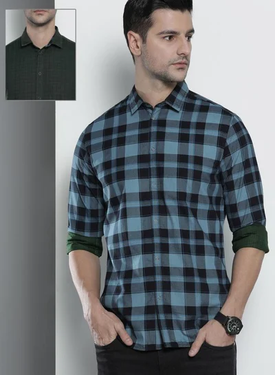 شركة المرآب الهندية Men Slim Fit Checkered Full Sleeves Spread Collar Casual Shirt