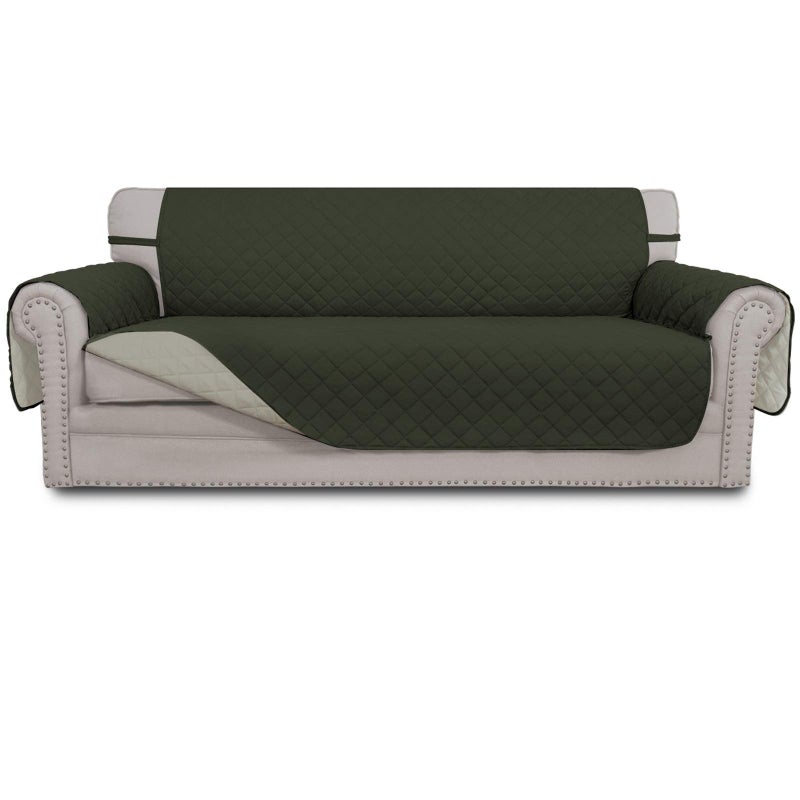 Easy-Going EasyGoing Reversible Couch Cover for 3 Cushion Couch Sofa Cover for Dogs Water Resistant Furniture Protector Cover with Foam Sticks Elastic Straps for Pet Cat Sofa Army GreenBeige 