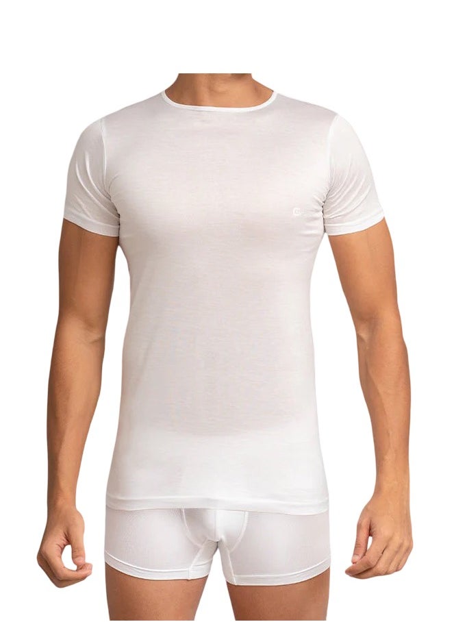 COTTONIL - Mercerise'® Men Half Sleeves Round Neck Undershirt White - Image 1