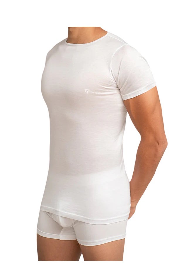 COTTONIL - Mercerise'® Men Half Sleeves Round Neck Undershirt White - Image 1