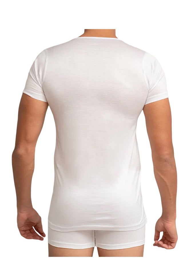 COTTONIL - Mercerise'® Men Half Sleeves Round Neck Undershirt White - Image 1