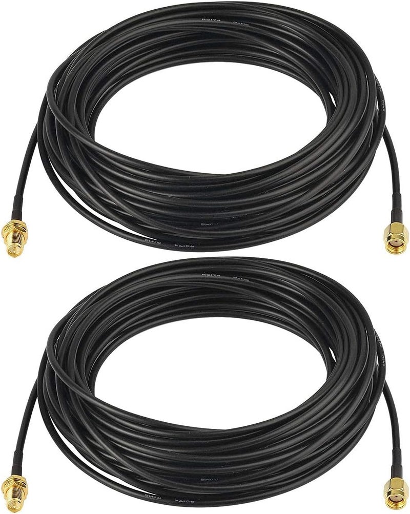 BINGFU WiFi Antenna Extension Cable 2-Pack RP-SMA Male to RP-SMA Female Bulkhead Mount RG174 Cable 30 feet for WiFi Router Security IP Camera Wireless Network Card Adapter - Image 1