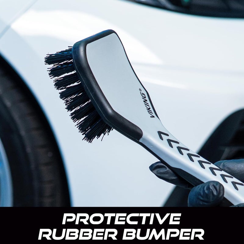 VIKING Tire Brush, Scrub Brush for Cars with Low Profile Tires, Brush for Car Detailing Kit, Grey with Black Bristles, 9.3 x 2.5 x 2.5 inch Tiered cost purchase alternatives - Image 4