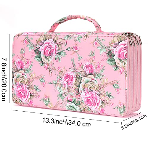 Vomgomfom 300 Slots Marker Bag, 4-Layer Zipper Portable Art Supply Organizer, PU Leather Large Capacity Marker Case Holds 100 Markers or 300 Colored Pencils with Handle (Pink Rose) - Image 2