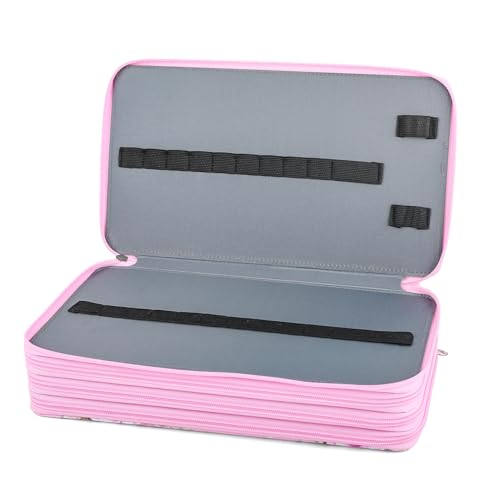 Vomgomfom 300 Slots Marker Bag, 4-Layer Zipper Portable Art Supply Organizer, PU Leather Large Capacity Marker Case Holds 100 Markers or 300 Colored Pencils with Handle (Pink Rose) - Image 5