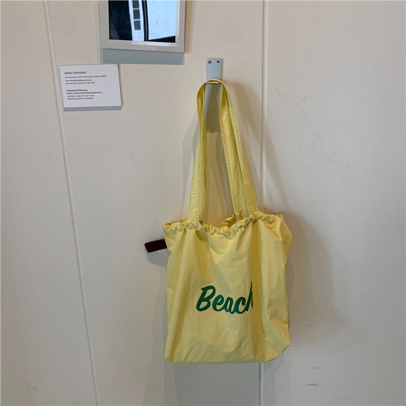 Multicolor South Korea Beach Letter Printed Nylon Shoulder Bag Casual All-Match Portable Drawstring Large Capacity Tote Bag - Image 5