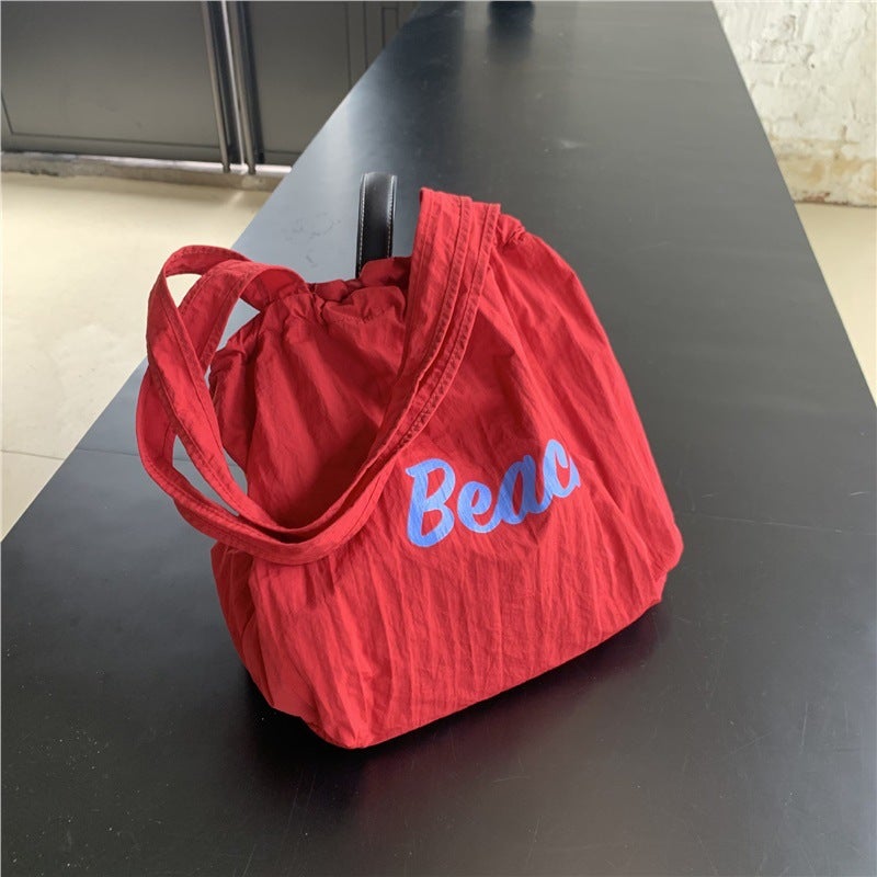 Multicolor South Korea Beach Letter Printed Nylon Shoulder Bag Casual All-Match Portable Drawstring Large Capacity Tote Bag - Image 3