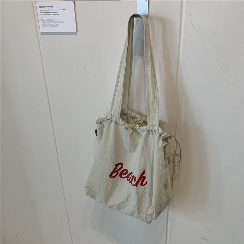 Multicolor South Korea Beach Letter Printed Nylon Shoulder Bag Casual All-Match Portable Drawstring Large Capacity Tote Bag - Image 4