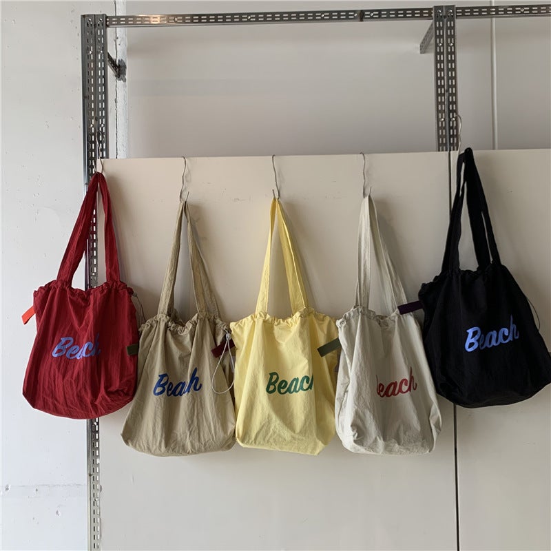Multicolor South Korea Beach Letter Printed Nylon Shoulder Bag Casual All-Match Portable Drawstring Large Capacity Tote Bag - Image 2