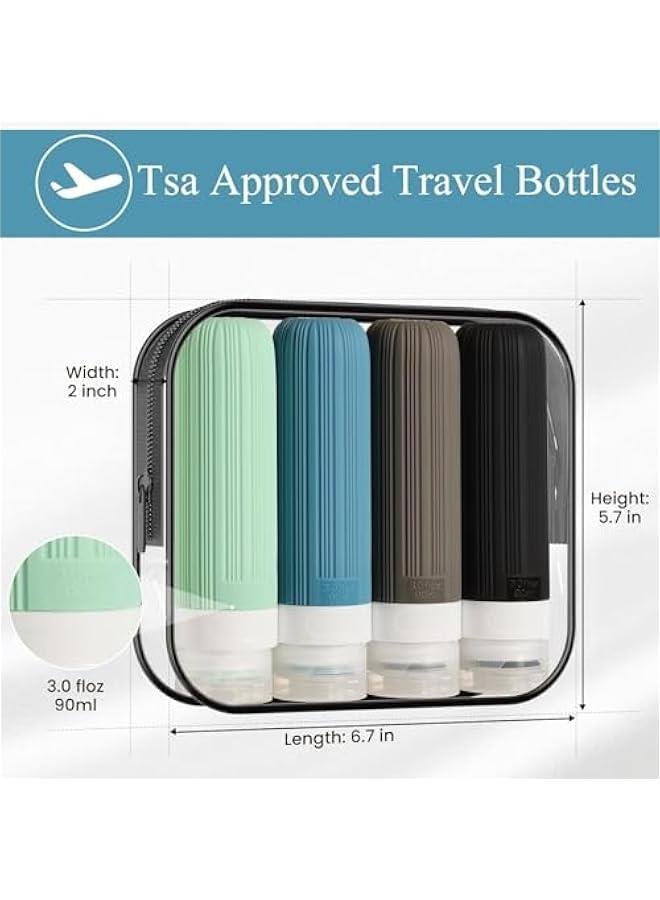 HOOKOR Travel Bottles for Toiletries,TSA Approved 3oz Leak Proof Travel Bottles, BPA Free Silicone Squeezable Containers, Travel Essentials Accessories Bottles with Toiletry Bag(4 Pack) (Black) - Image 4