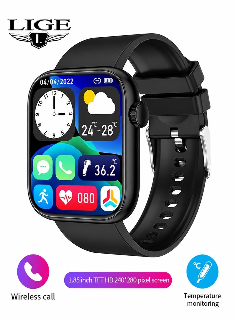 LIGE Top Brand Fashion QX 7 Smartwatch For Men Full Screen Touch ,100+ Sport Modes ,Bluetooth5.2 Call ,24h Heartrate ,Deep Waterproof IP67 ,Long-Lasting Battery Life 260mAh Black Wristwatches Gifts - Image 1